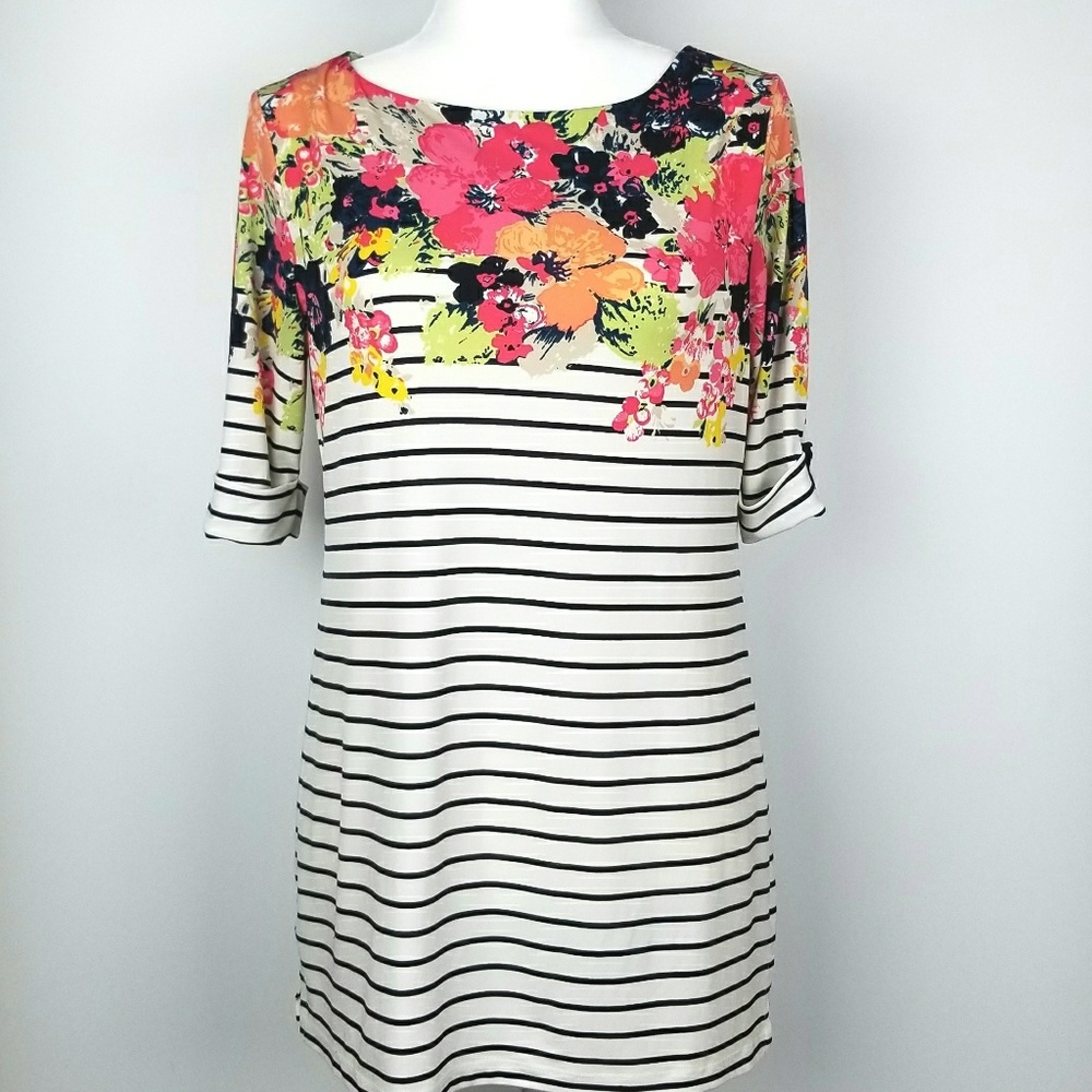 Floral Stripes Half Sleeve Boatneck Blouse S M